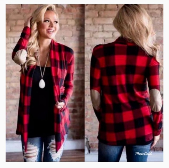- Sweaters - Red and Black Buffalo Plaid Cardigan